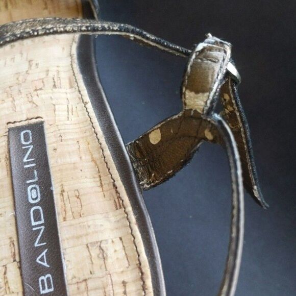 Bandolino wedge sandals with embellished heels - brown & gold - size 9 - Picture 8 of 10